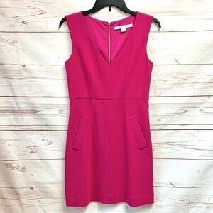 Diane Von Furstenburg DVF Halle Neon Fuchsia V-neck Pocket Sheath Dress